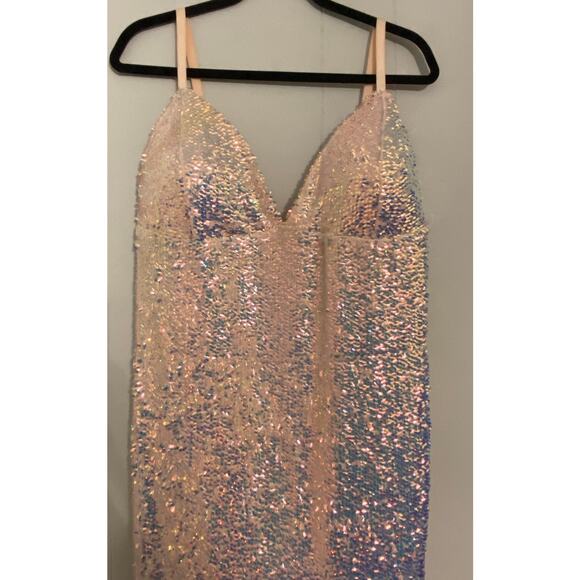 Plus Size Iridescent Champagne Rose Gold Sequin Mini Dress 3X Party New Years - Picture 3 of 10